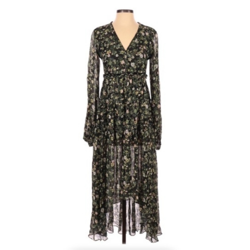 ROCOCO SAND X Revolve Flora Hi-Lo Maxi Dress in Green Floral Print